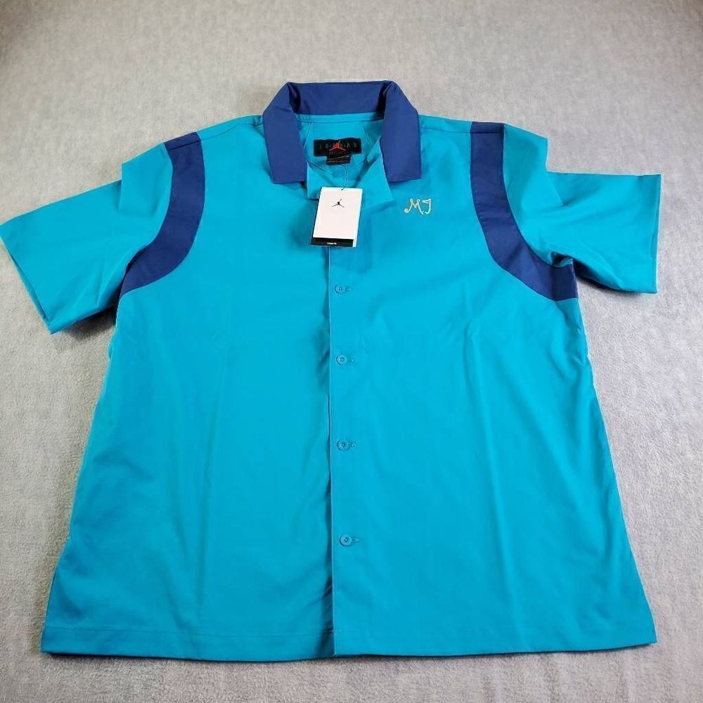 Jordan Shirt Womens Large Blue Air Colorblock Camp Loose Fit Button Up